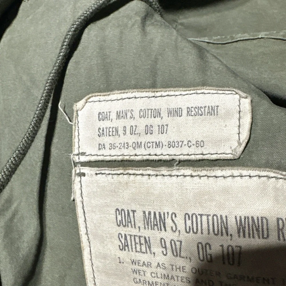 VTG Vietnam War US Coat Man's Cotton Wind Resistant Sateen 9 OZ OG 107 1960s SM - Picture 6 of 15